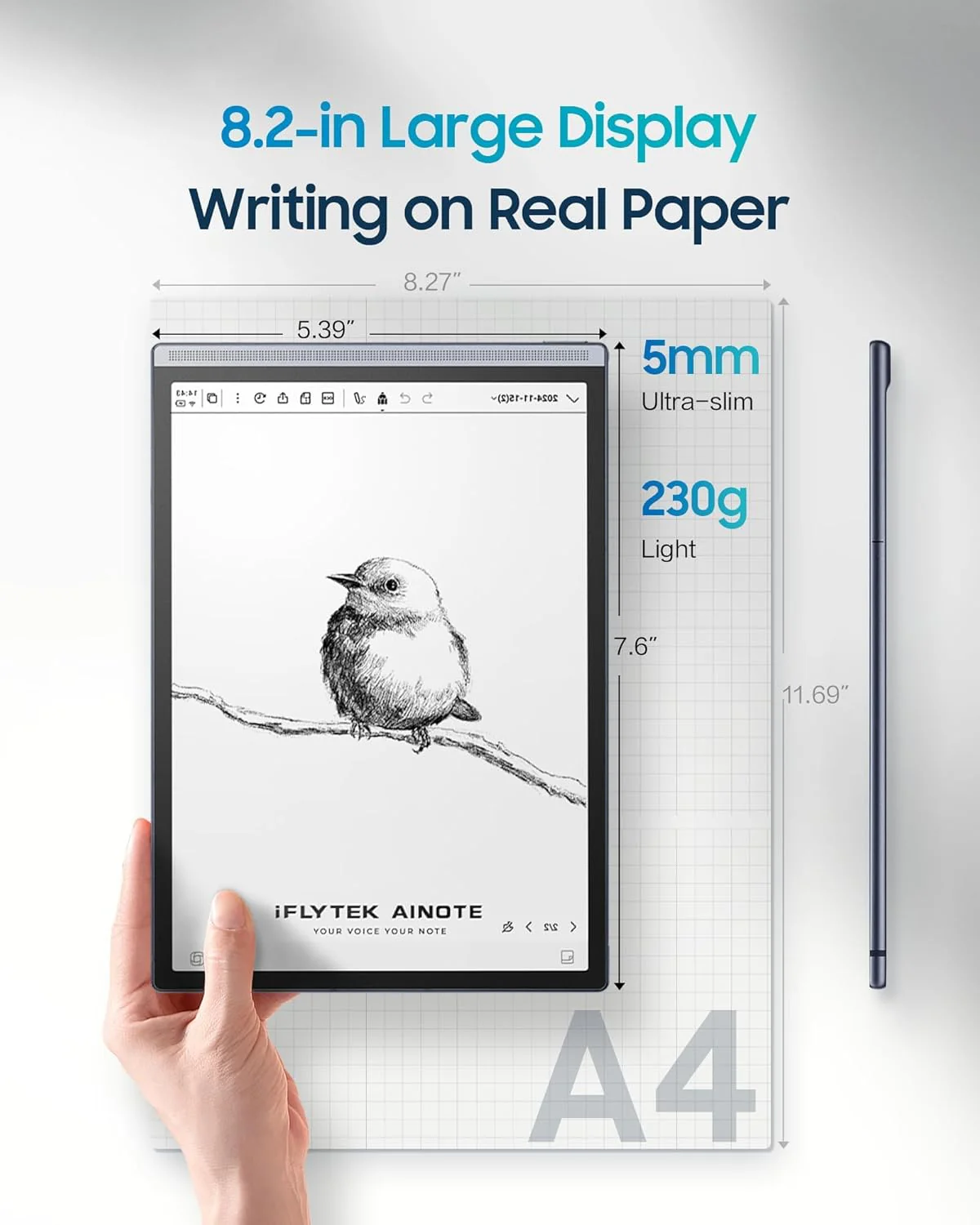AINOTE Air 2 Bundle – 8.2" E Ink AI Note-Taking Tablet with Stylus, 4096 Pressure Levels, Digital Notebook with Voice-To-Text Transcription, Multi-Languages Support, Ideal for Meetings & Study - Image 7