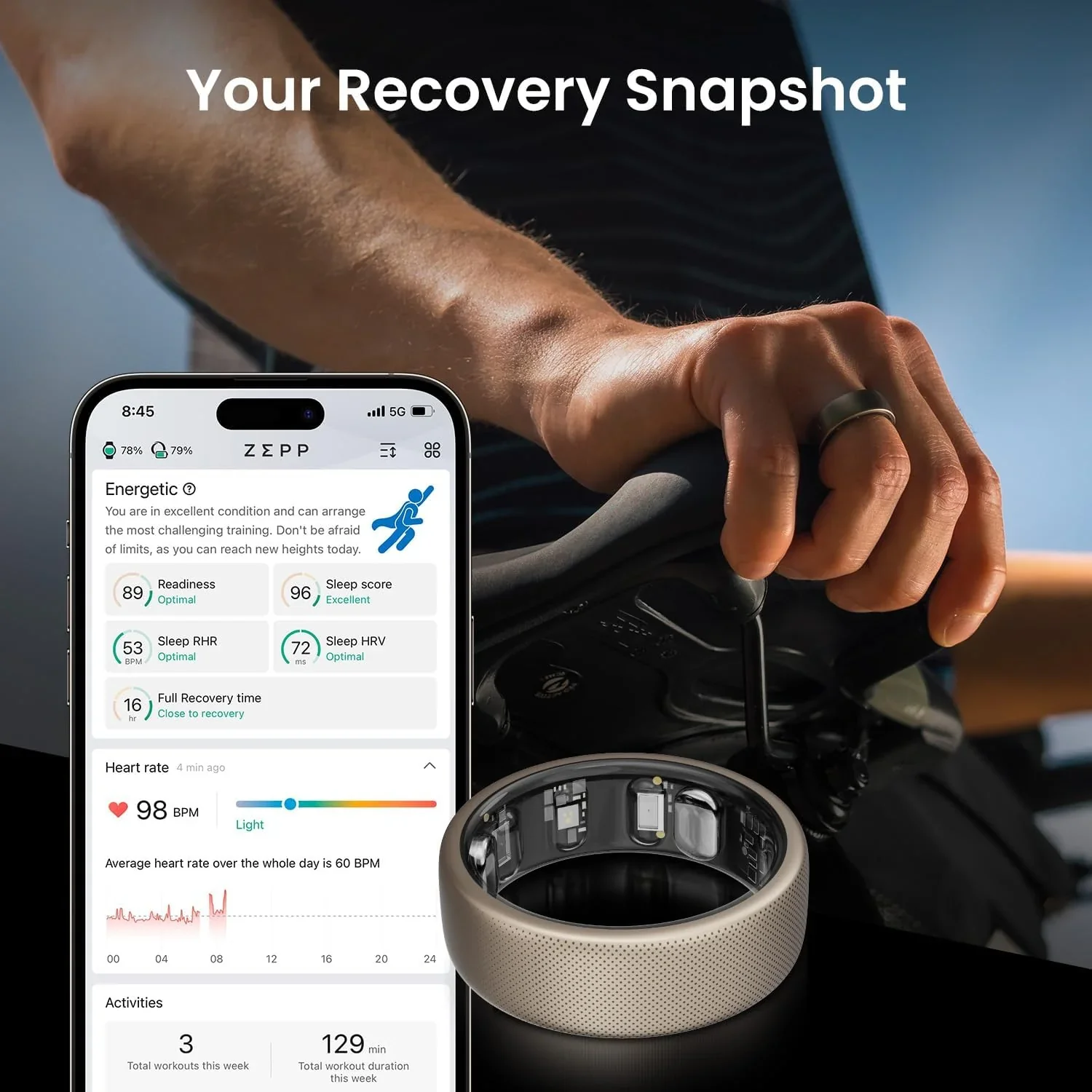 Amazfit Helio Ring Inteligente de Salud, Anillo Rastreador de Fitness, Sin Suscripción, Monitorea el Sueño, la Frecuencia Cardíaca y el Estrés, Aleación de Titanio, Carga Rápida de 1.4 Horas - Image 2