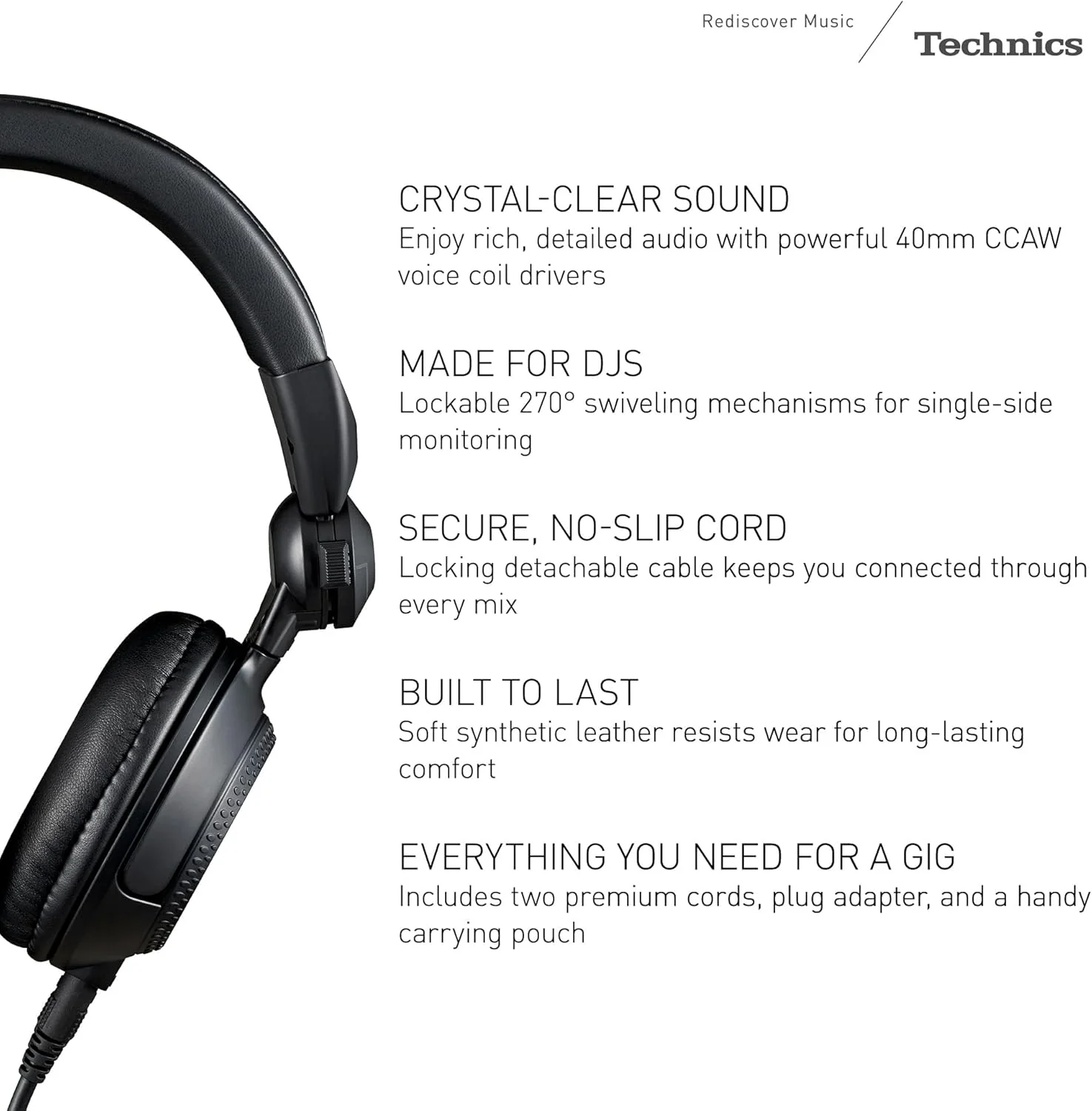 Audífonos DJ Technics EAH-DJ1200 Negro | Monitoreo Profesional y Sonido Hi-Fi - Image 2