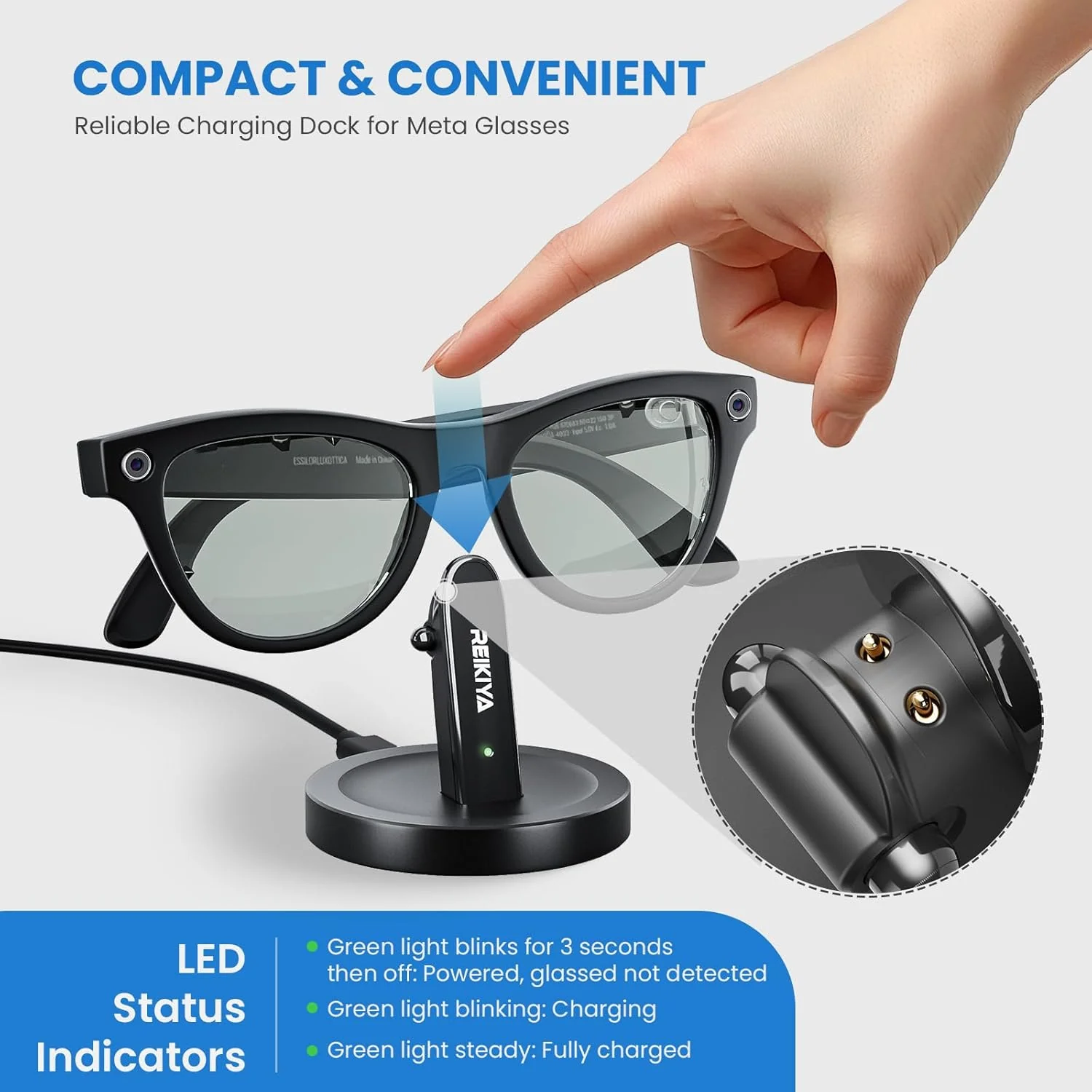 Base de carga para gafas inteligentes Ray-Ban Meta, base de carga portátil para Wayfarer, Headliner y Skyler con cable USB-C de 1 m, cargador para gafas Ray-Ban Meta y accesorios Ray-Ban Meta. - Image 4