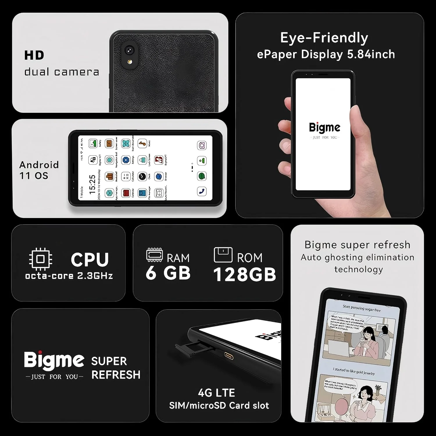 Bigme Celular de Tinta Electronica HiBreak 5.84" – Pantalla HD con Cámaras OCR 13MP y Asistente de Voz IA - Image 2