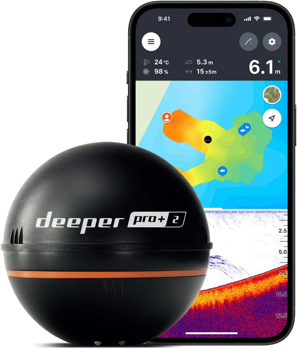 Deeper PRO+ 2 Sonda de Pesca Fish Finder – GPS Integrado, Mapeo desde Orilla y 3 Haces de Sonar