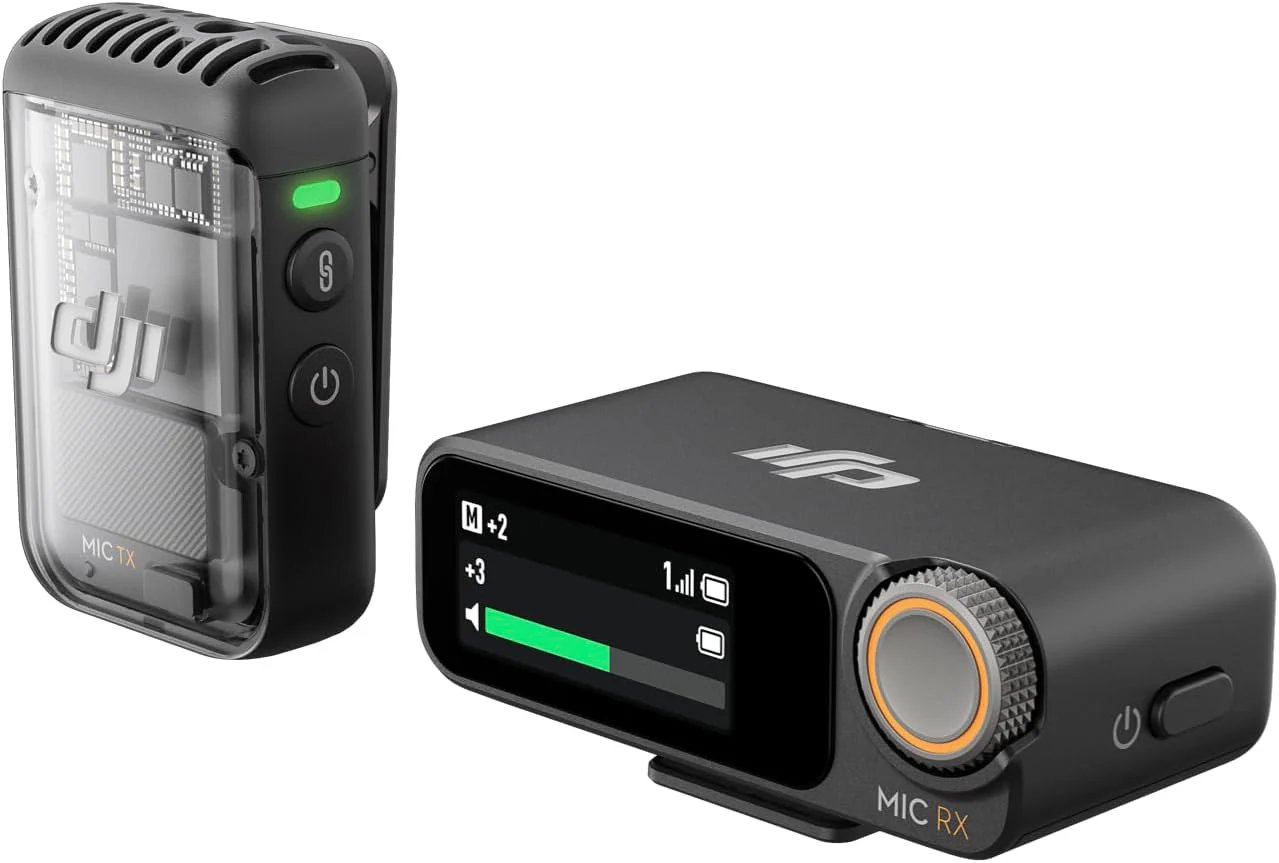 DJI Mic 2 (1 TX + 1 RX): Micrófono Inalámbrico con Cancelación de Ruido Inteligente, Grabación Flotante 32-Bit y Rango de 250m