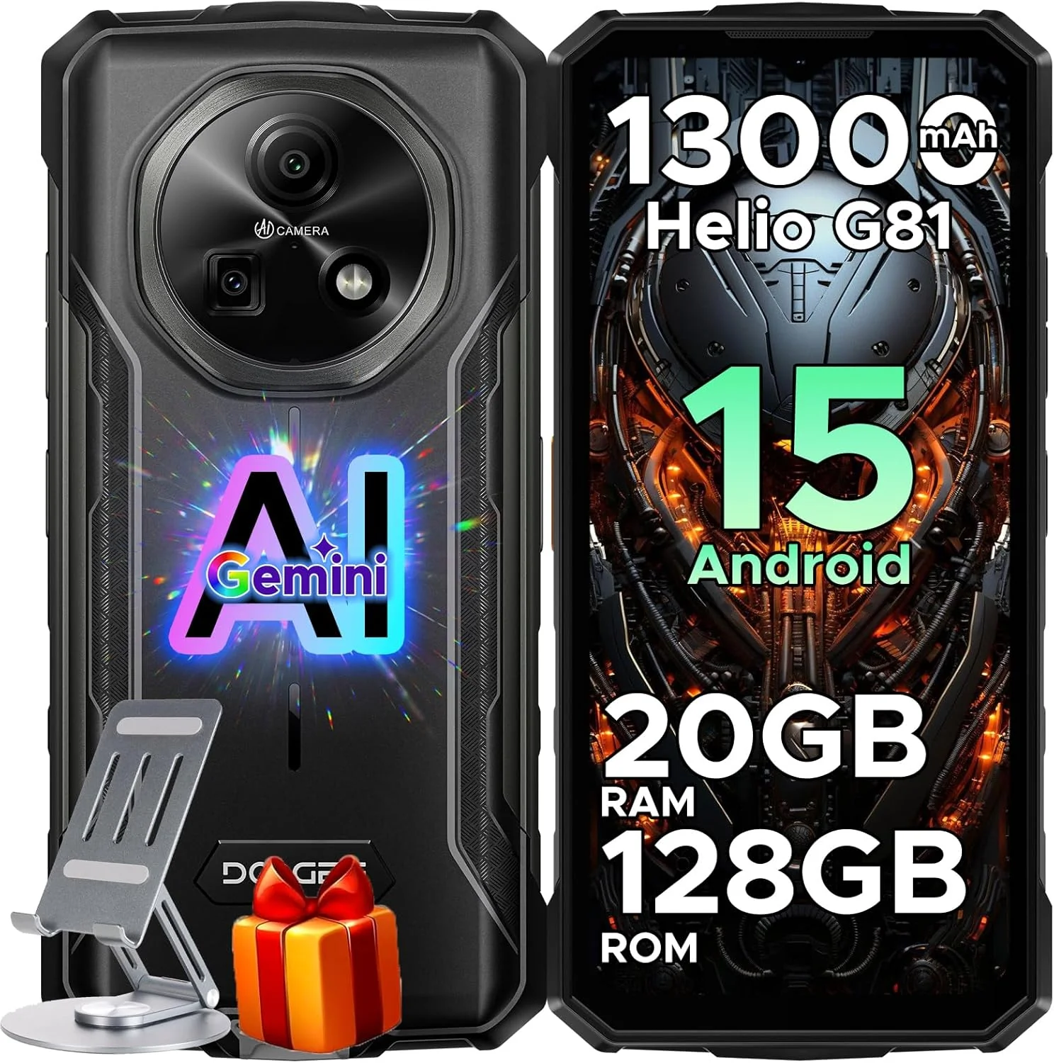 DOOGEE Fire 5 Pro Version Global - Celular Indestructible con Batería 13000mAh | 20GB RAM y 128GB