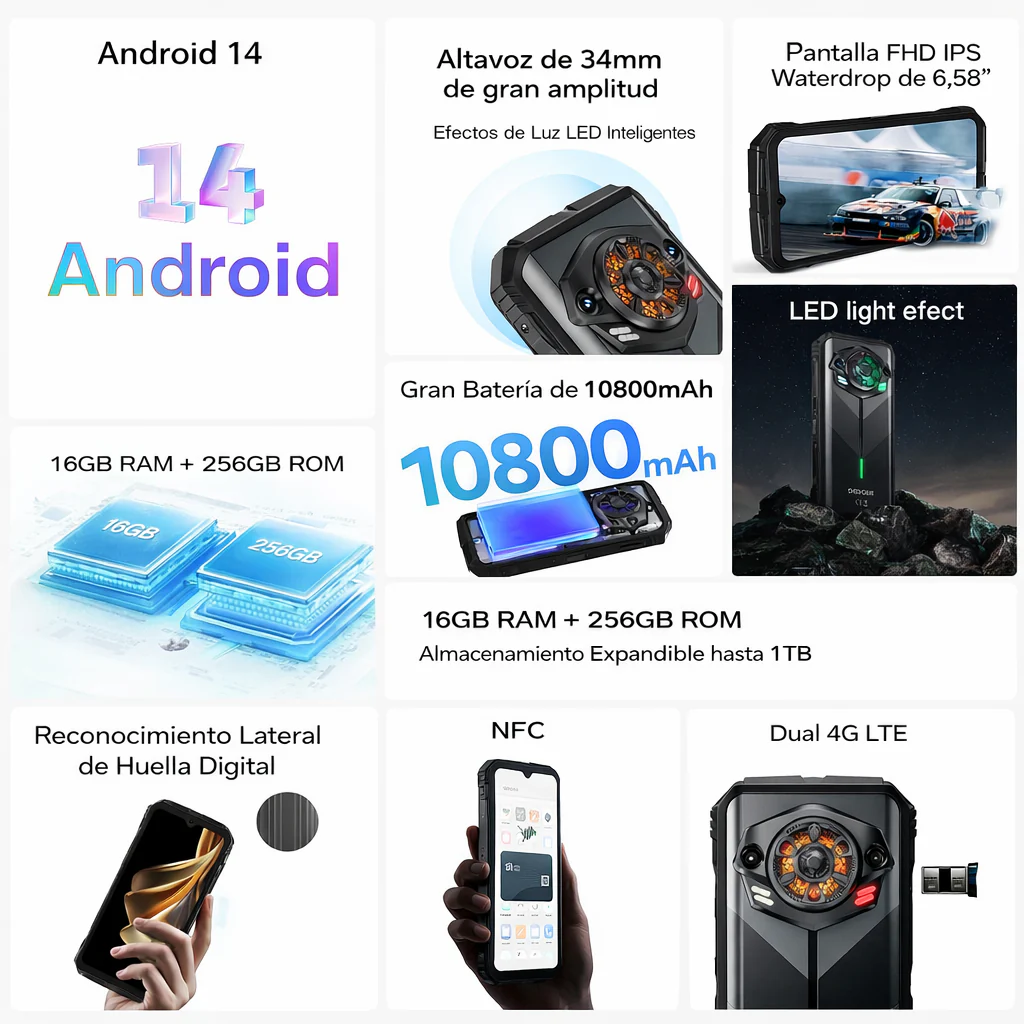 DOOGEE S Punk Version Global Celular Indestructible con 16GB RAM, 256GB, Altavoz 126dB y Android 14 - Image 6