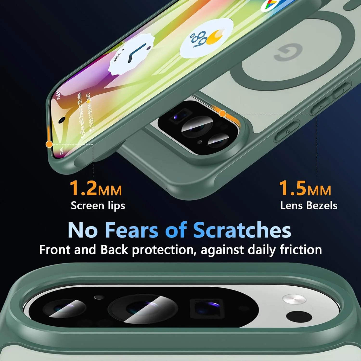 Funda para Google Pixel 10/10 Pro compatible con Magsafe con vidrio templado, [A prueba de golpes, militar], magnética, translúcida, delgada, protectora para Pixel 10/Pixel 10 Pro, verde - Image 4