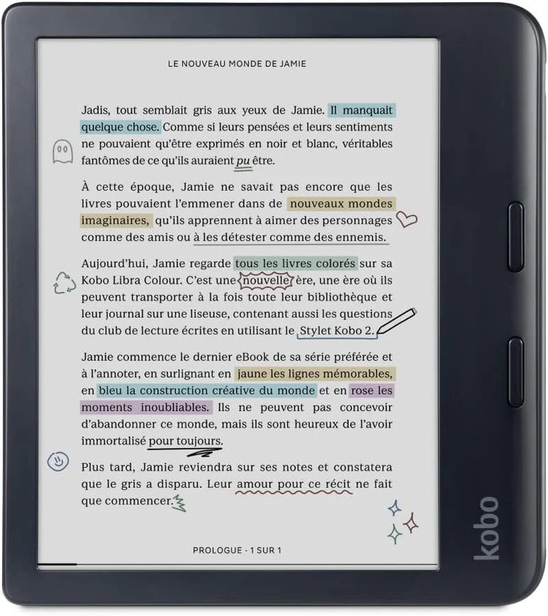 Kobo Libra Colour Ereader: Lector Electrónico de 7” con Pantalla Color E Ink Kaleido™ 3, a Prueba de Agua y Audiolibros