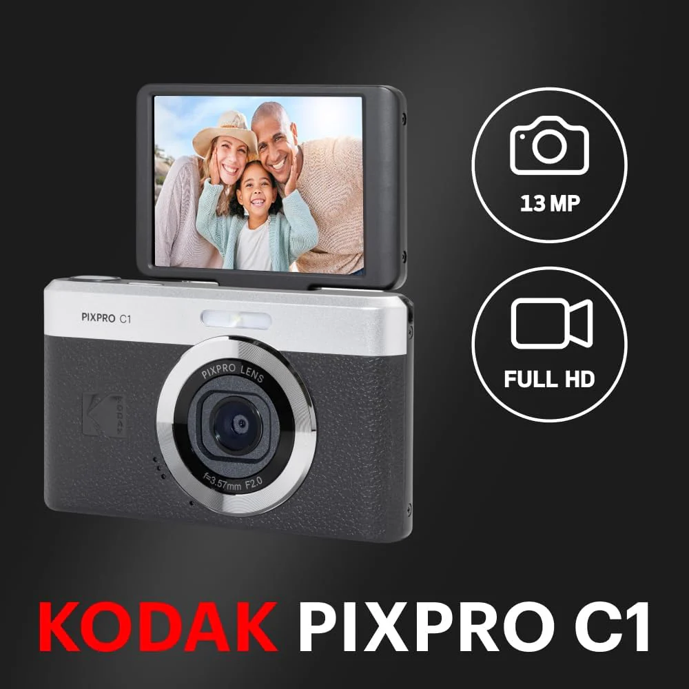 Kodak Cámara Digital PIXPRO C1 – Estilo Retro 13MP con Pantalla Selfie Abatible 180° y Video Full HD - Image 3
