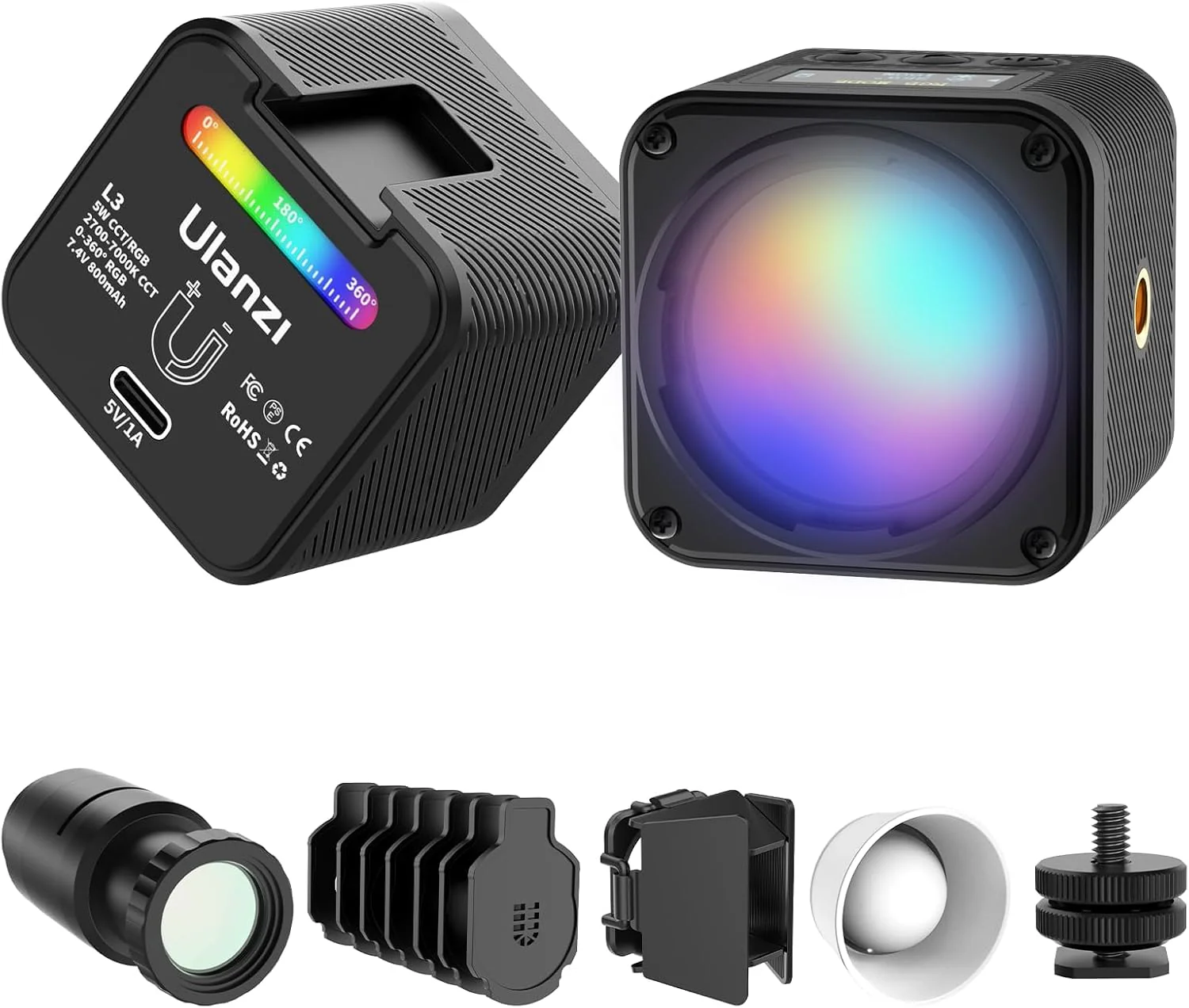 ULANZI L3-  Luz de video LED RGB, kit de iluminación magnética para cámara 2700K-7000K - Mini cubo
