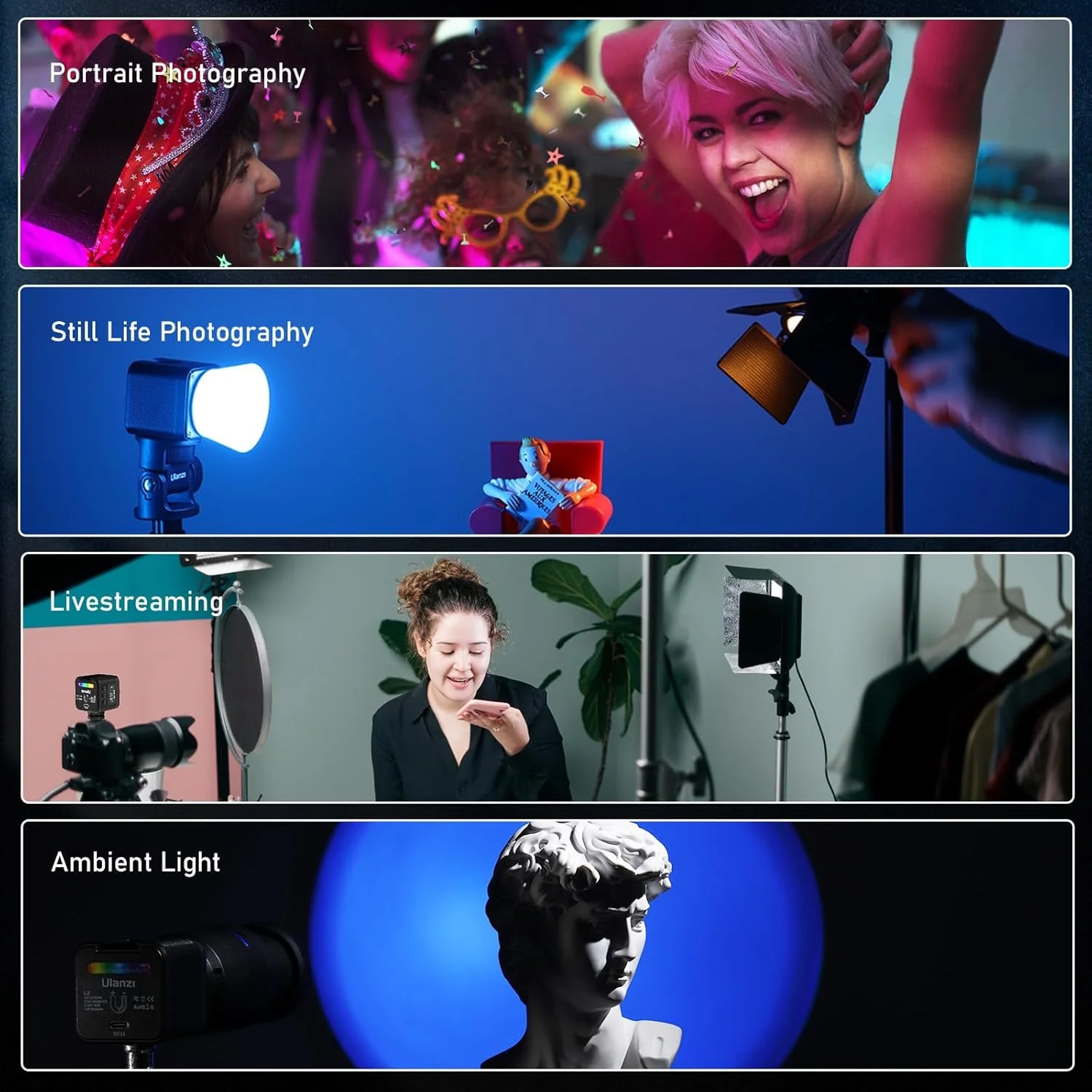 ULANZI L3-  Luz de video LED RGB, kit de iluminación magnética para cámara 2700K-7000K - Mini cubo - Image 5