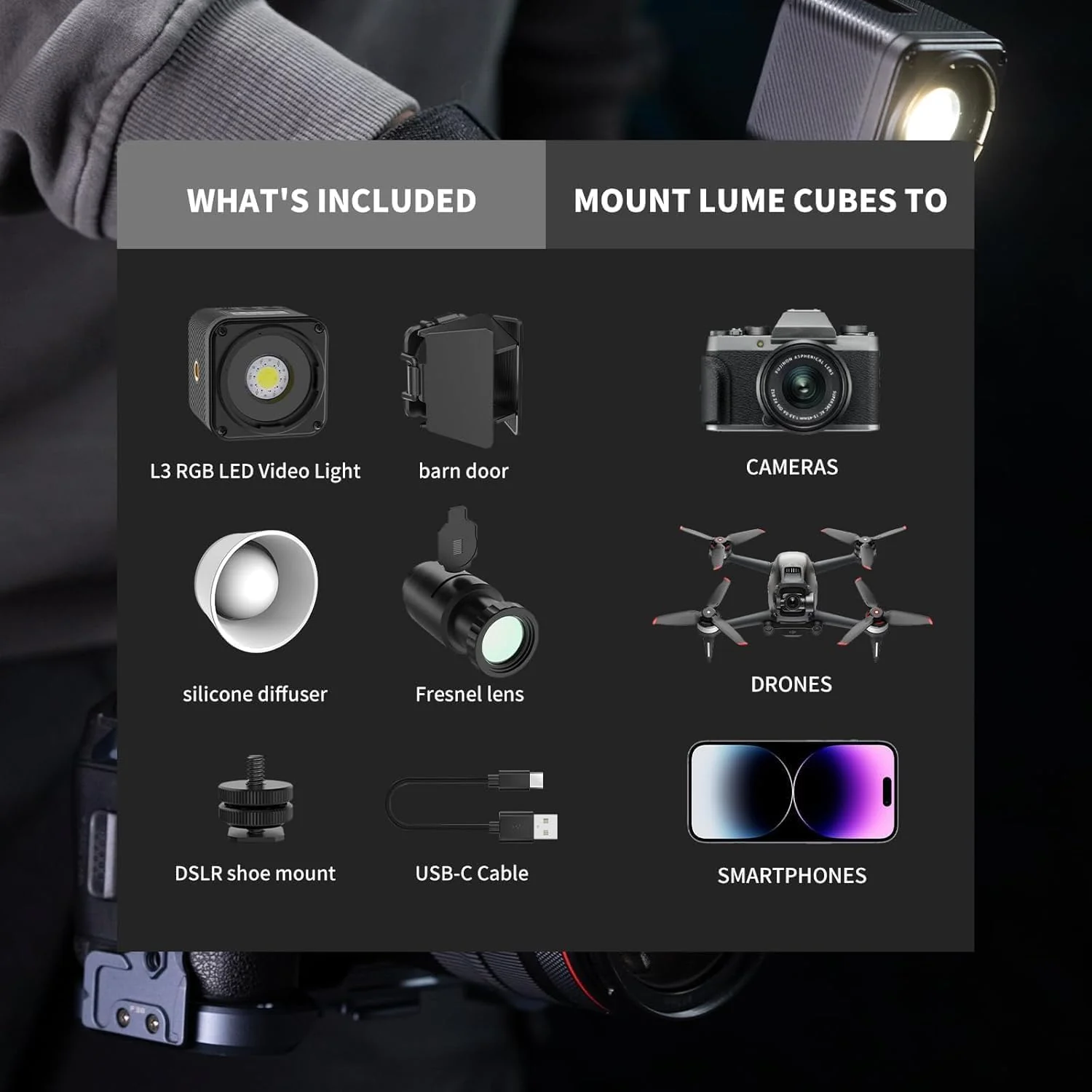 ULANZI L3-  Luz de video LED RGB, kit de iluminación magnética para cámara 2700K-7000K - Mini cubo - Image 6
