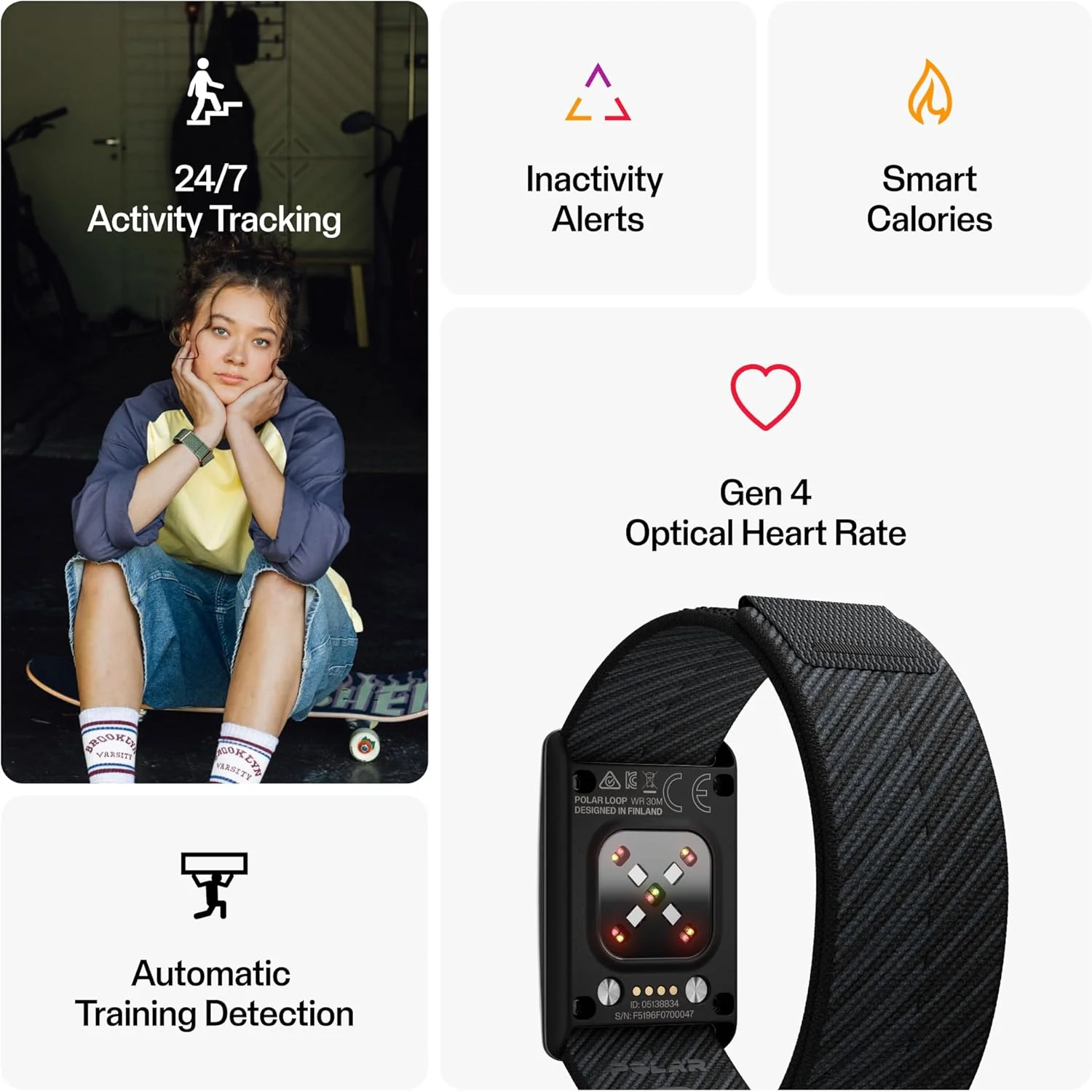 Polar Loop - Banda inteligente de salud y fitness sin pantalla con frecuencia cardíaca 24/7, seguimiento del sueño y la actividad, detección automática de entrenamiento, sin suscripción, batería de 8 - Image 3