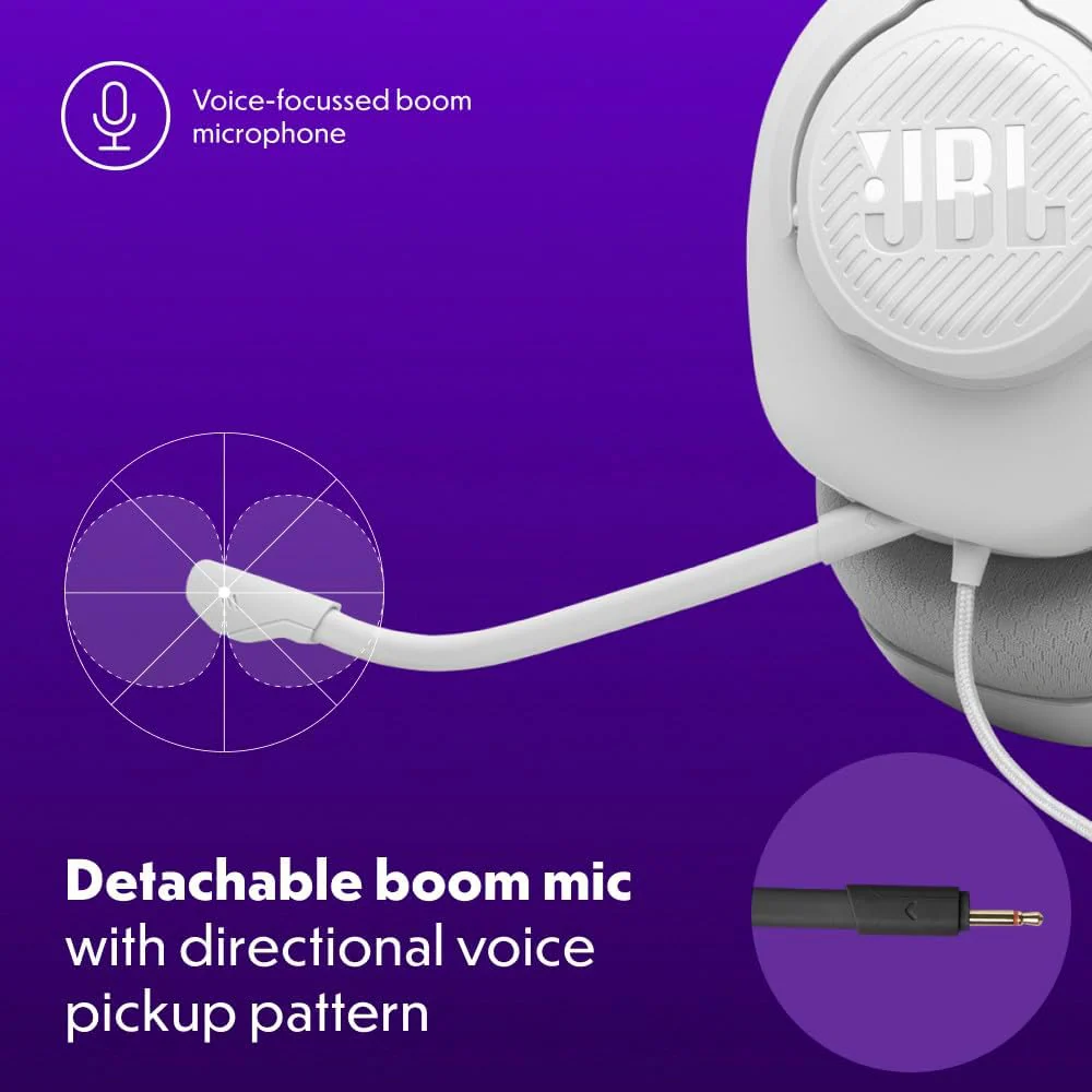 Quantum 100M2 - Wired Over-Ear Gaming Headset with Omnidirectional, Detachable Mic with Mute Option and Fabric-Covered Memory Foam Ear Cushions, Compatible with All Platforms (White) - Image 4