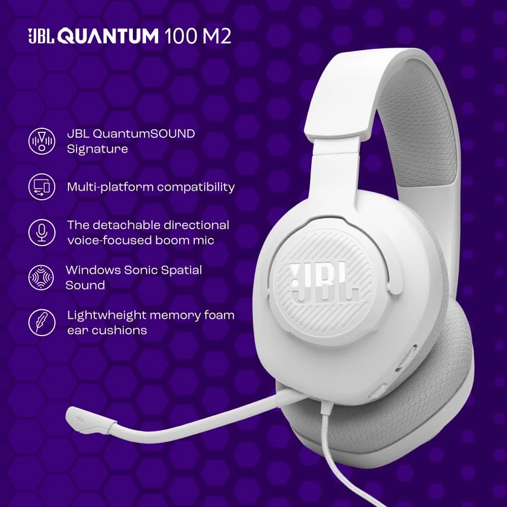 Quantum 100M2 - Wired Over-Ear Gaming Headset with Omnidirectional, Detachable Mic with Mute Option and Fabric-Covered Memory Foam Ear Cushions, Compatible with All Platforms (White) - Image 5
