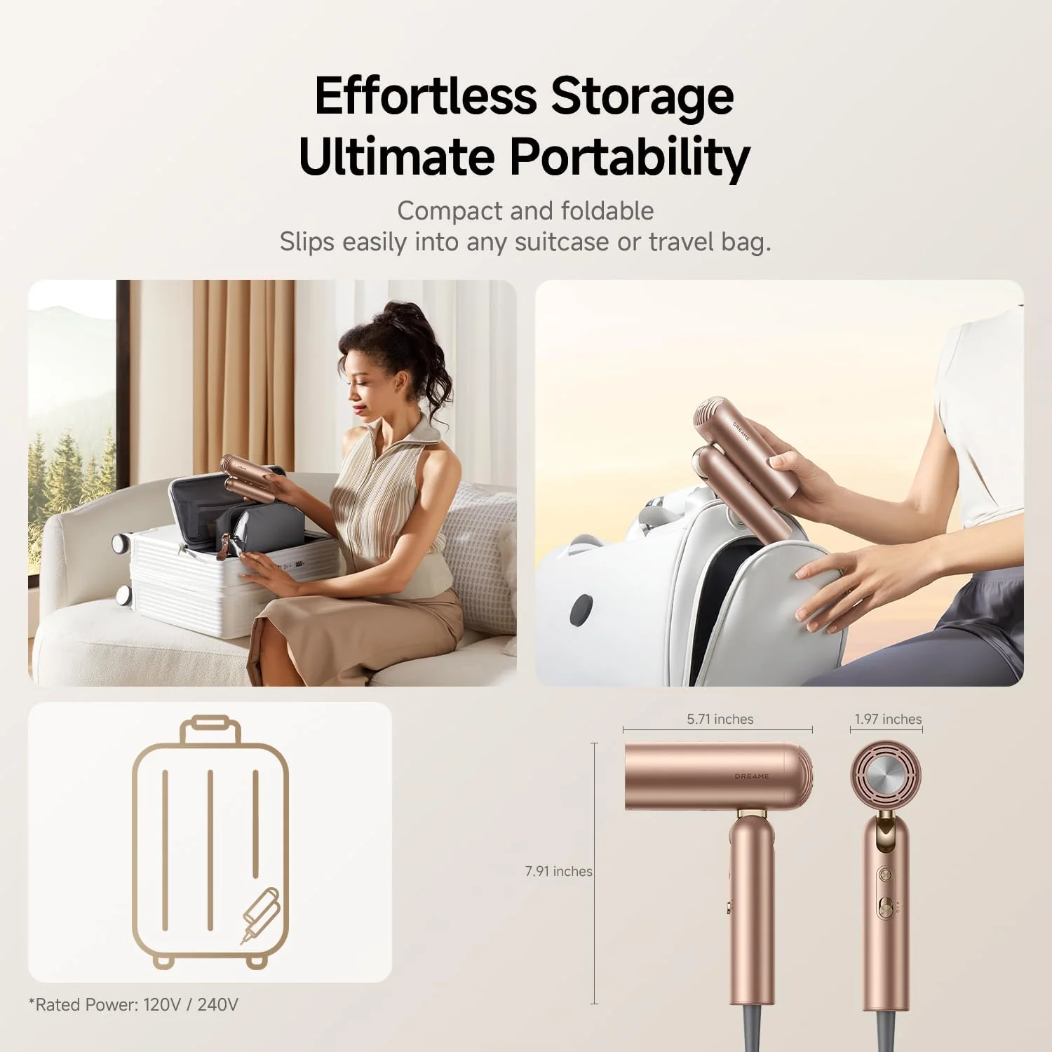 Secador de pelo Pocket Pro, secador de pelo de viaje de doble voltaje con difusor - Dreame - Image 2