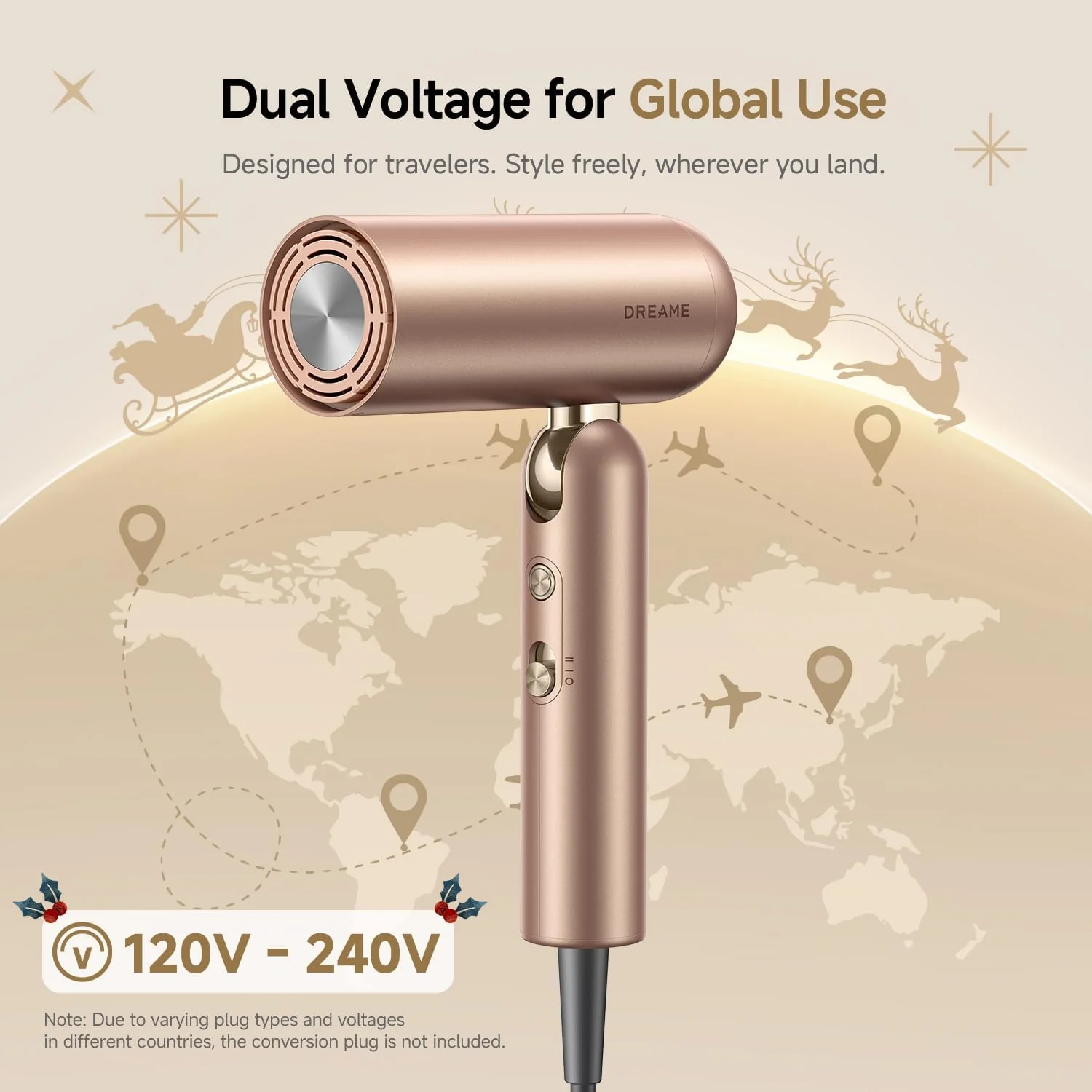Secador de pelo Pocket Pro, secador de pelo de viaje de doble voltaje con difusor - Dreame - Image 3