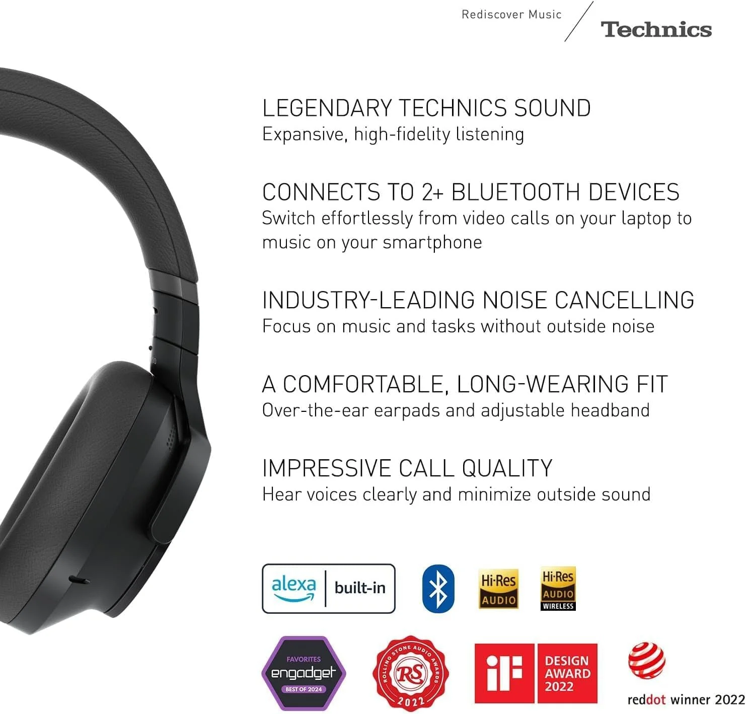 Technics Audífonos EAH-A800 – Noise Cancelling Híbrido, Sonido Hi-Fi y Batería 50h - Image 2